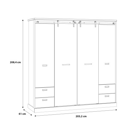 Dulap Kaszimiro, Stejar Waterford si Negru, 203 Cm-01