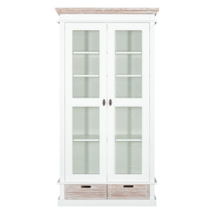 Vitrina Cu 2 Usi Si 2 Sertare Cortina Alb Si Natur, 102.8 Cm