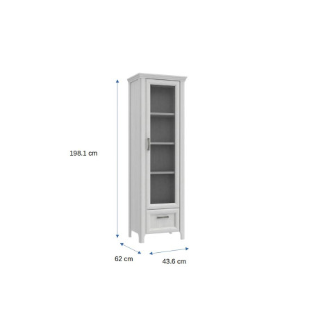 Vitrina Cu 1 Usa Si 1 Sertar Alexia, Stejar Alb, 62 Cm-01