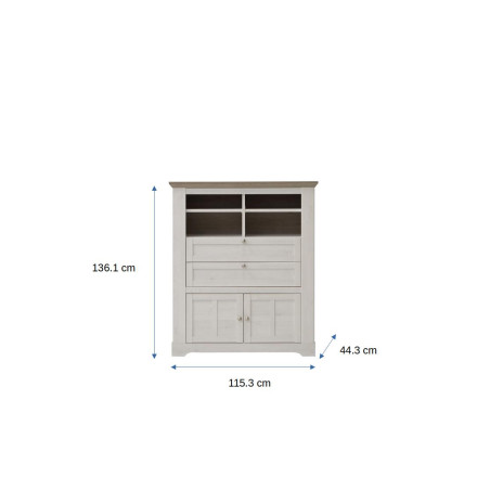 Comoda cu 2 usi si 2 sertare Albertta, Stejar Alb Si Stejar Nelson, 115.5 Cm-01