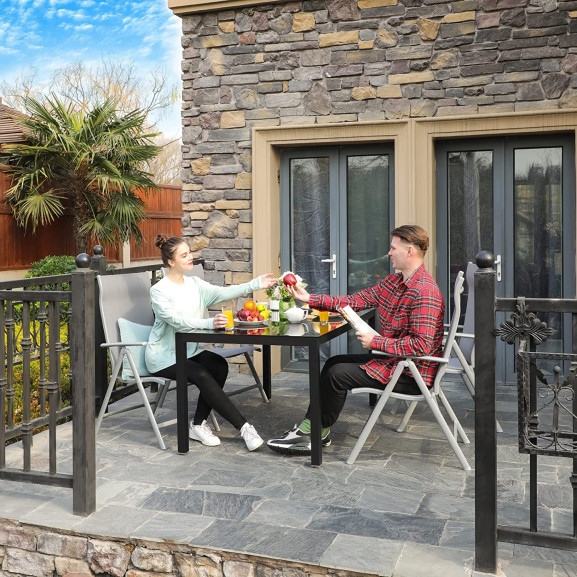 Set De 4 Scaune Exterior De Gradina Pliabile, Capacitate 150 Kg Per Scaun, Gri, 56 X 70 X 106 Cm 106