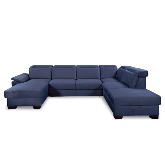 Coltar u extensibil cu lada dax, dreapta, tetiere reglabile, albastru, 375 cm