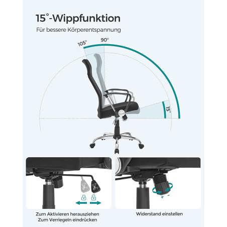 Scaun De Birou Pivotant Ergonomic, Reglabil Si Inclinat, Negru-01