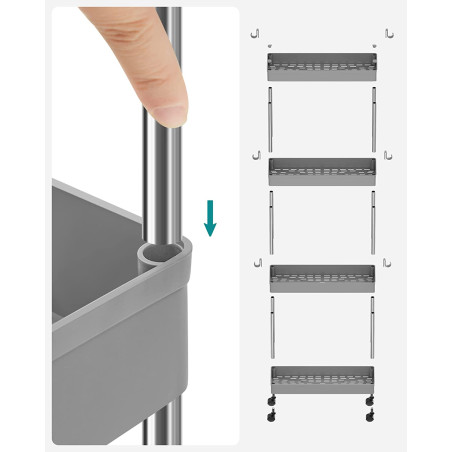 Carucior De Depozitare Cu 4 Niveluri Pe Roti, Gri, 40 Cm-01