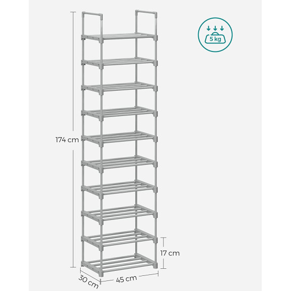 Organizator Metalic Pentru Depozitare Pantofi, Gri, 45 Cm