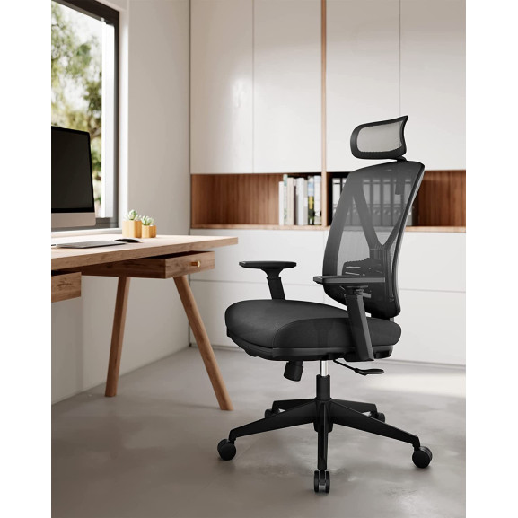Scaun De Birou Ergonomic Cu Suport Pentru Picioare Tetiera Si Cotiera Reglabile Reglare Inaltime Negru