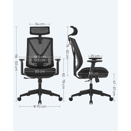 Scaun De Birou Ergonomic Cu Suport Pentru Picioare, Tetiera Si Cotiera Reglabile, Reglare Inaltime, Negru-01