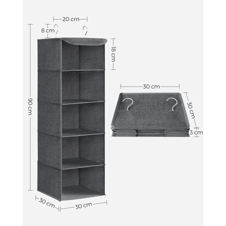 Rafturi De Depozitare Suspendate, Carlige Metalice Si Insertii Din Bambus, Gri, 30 Cm-01