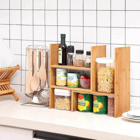 Organizator De Birou, 3 Module Adaptabile, Suport De Masa, Bambus Natural, 64.7 Cm