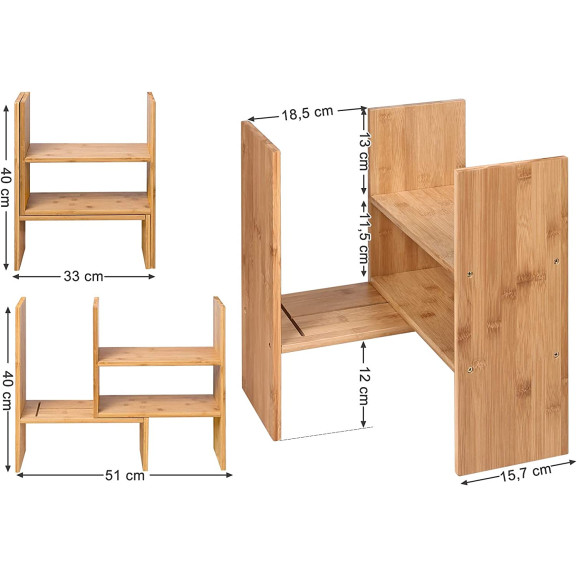 Organizator De Birou, 3 Module Adaptabile, Suport De Masa, Bambus Natural, 64.7 Cm