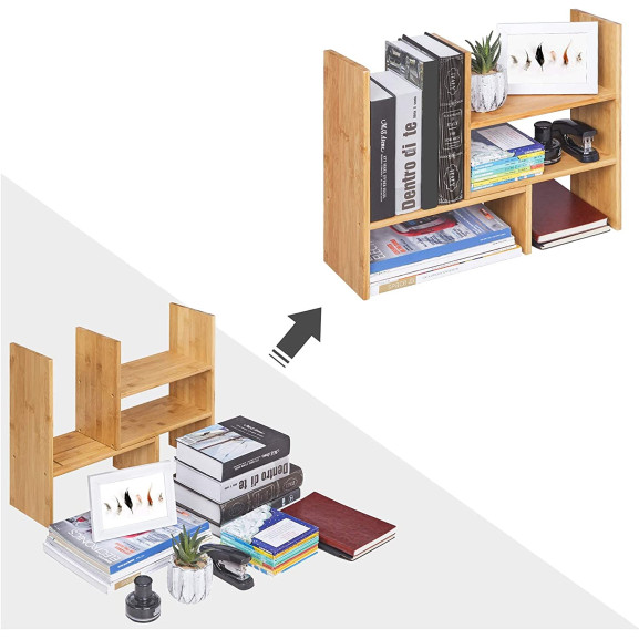 Organizator De Birou, 3 Module Adaptabile, Suport De Masa, Bambus Natural, 64.7 Cm