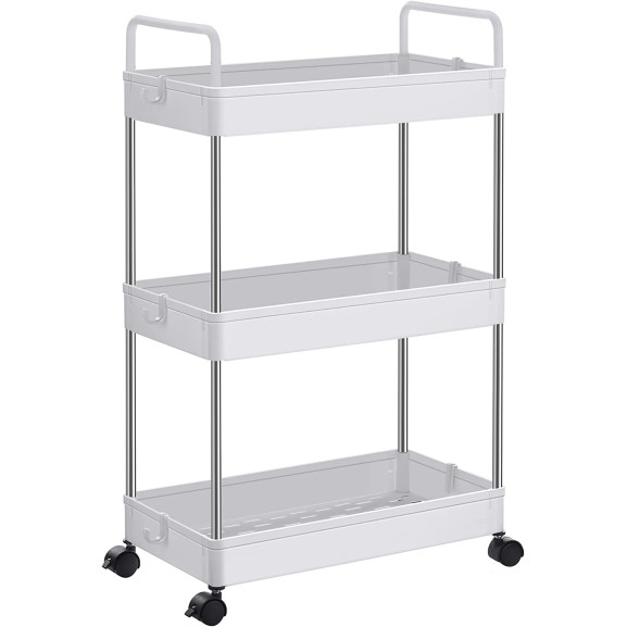 Carucior De Depozitare Pe Roti, Cu Manere, Cu 3 Niveluri, Alb, 40 Cm
