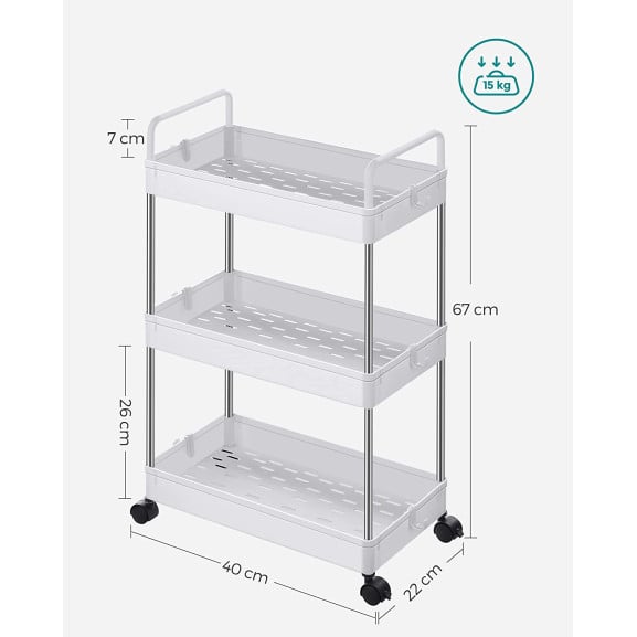 Carucior De Depozitare Pe Roti, Cu Manere, Cu 3 Niveluri, Alb, 40 Cm