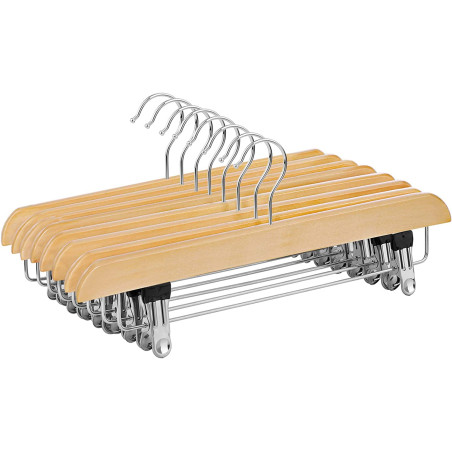 Pachet De 8 Umerase Din Lemn Masiv, Pentru Pantaloni, Natur, 35.5 Cm-01