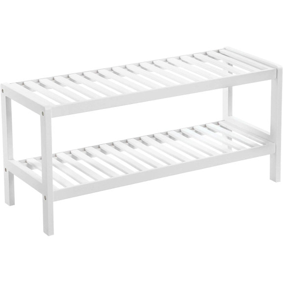 Raft Din Bambus Pentru Pantofi, Cu 2 Niveluri, Alb, 70 Cm