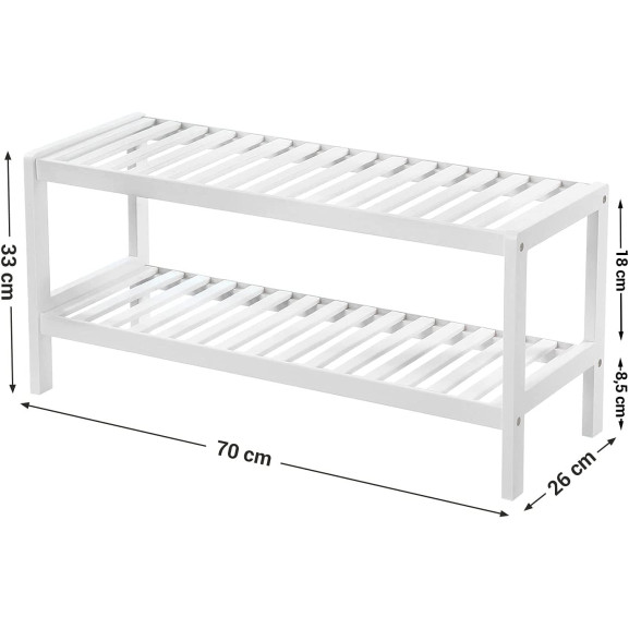 Raft Din Bambus Pentru Pantofi, Cu 2 Niveluri, Alb, 70 Cm