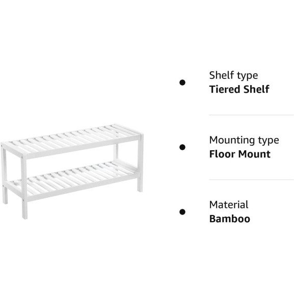 Raft Din Bambus Pentru Pantofi, Cu 2 Niveluri, Alb, 70 Cm
