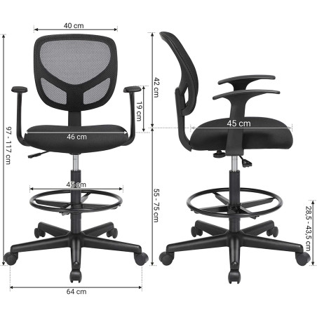 Scaun De Birou Ergonomic Cu Cotiere, Pivotant, Reglabil Pentru Picioare, Negru-01