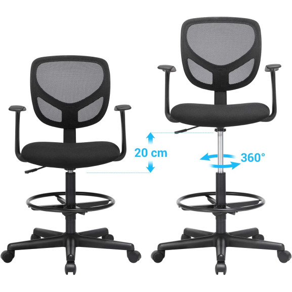 Scaun De Birou Ergonomic Cu Cotiere, Pivotant, Reglabil Pentru Picioare, Negru