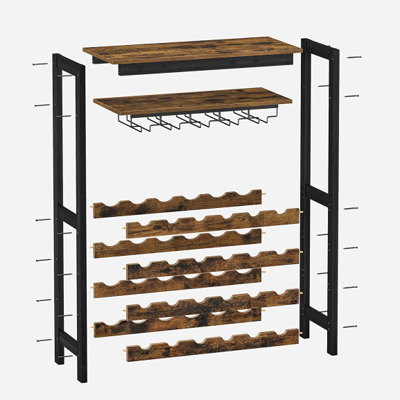 Raft De Depozitare Cu Blat Si Suport Pentru Sticle, Maro Rustic Si Negru, 26 Cm