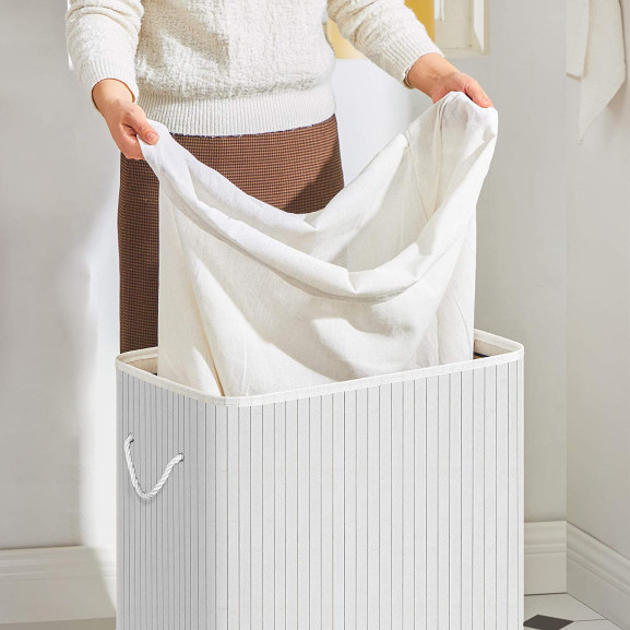 Cos De Rufe Din Bambus Cu 2 Sectiuni, Alb, 51.5 Cm