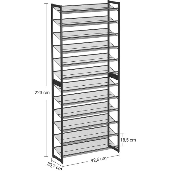 Suport Pentru Pantofi Cu 12 Niveluri, Rafturi Reglabile, Negru, 92.5 Cm