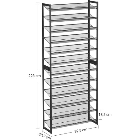 Suport Pentru Pantofi Cu 12 Niveluri, Rafturi Reglabile, Negru, 92.5 Cm-01