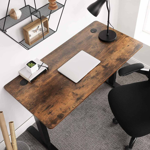 Blat de masa pentru birou electric, maro vintage si negru, 60 x 120 cm