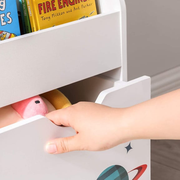 Organizator De Jucarii, Cu 3 Rafturi, Cu Roti, Multifunctional, Alb