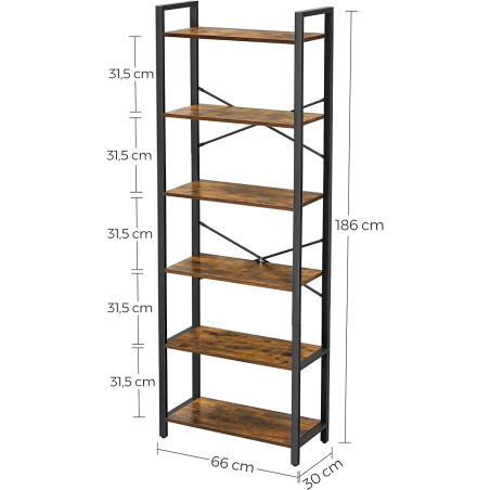 Raft De Depozitare Cu 6 Niveluri, Vintage Maro Si Negru, 66 Cm-01