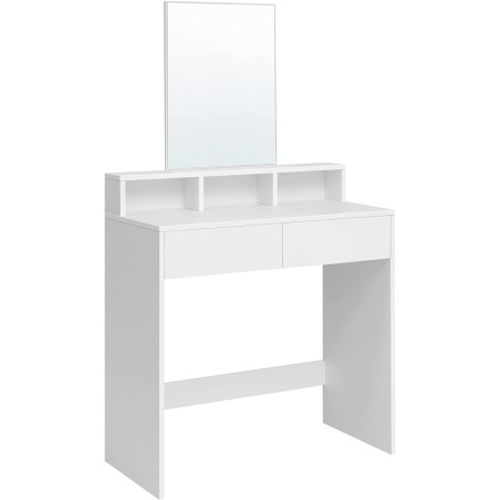 Masa De Toaleta Cu Oglinda, 2 Sertare Si 3 Compartimente, Alb, 80 Cm-01