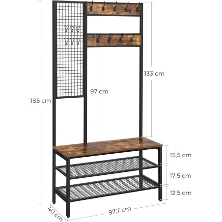 Suport De Haine Cu Banca, Maro Închis, 97.7 Cm-01