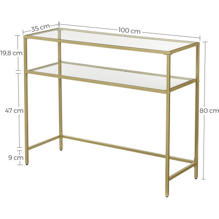 Consola Cu 2 Rafturi, Picioare Reglabile, Auriu, 100 Cm-01