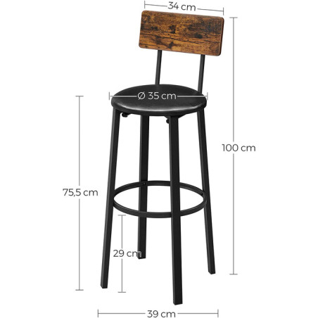 Set 2 Scaune De Bar Cu Suport Pentru Picioare, Maro Rustic Si Negru, 39 X 100 X 39 Cm-01