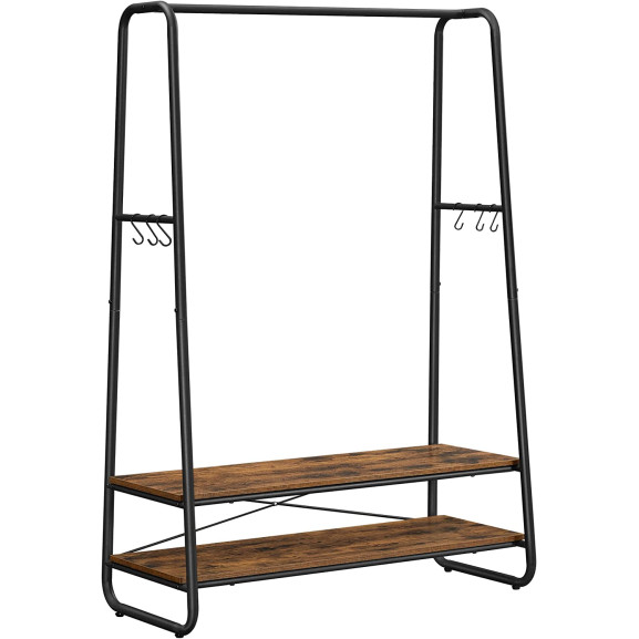 Suport Pentru Haine Cu 2 Rafturi, Maro Vintage Si Negru, 100 Cm