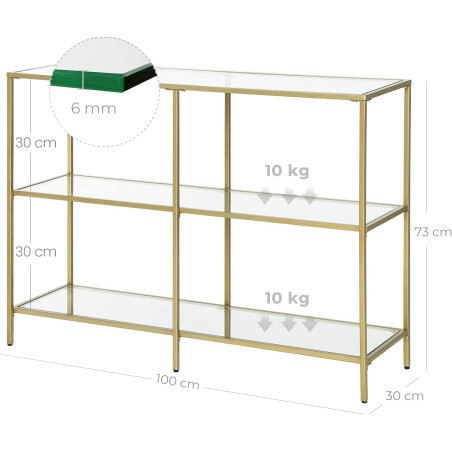 Masa Consola Cu 3 Polite, Auriu, 100 X 30 Cm-01