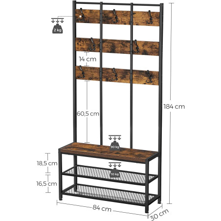 Raft Pentru Haine, Maro Vintage Si Negru, 84 Cm-01