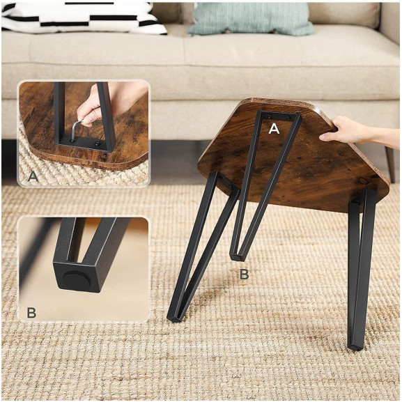 Set De 3 Masute De Cafea, Maro Rustic Si Negru