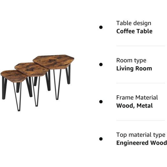 Set De 3 Masute De Cafea, Maro Rustic Si Negru
