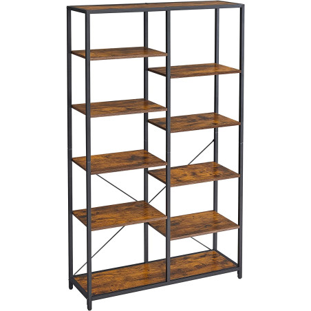 Biblioteca Cu 5 Niveluri, Maro Rustic Si Negru, 100 Cm-01