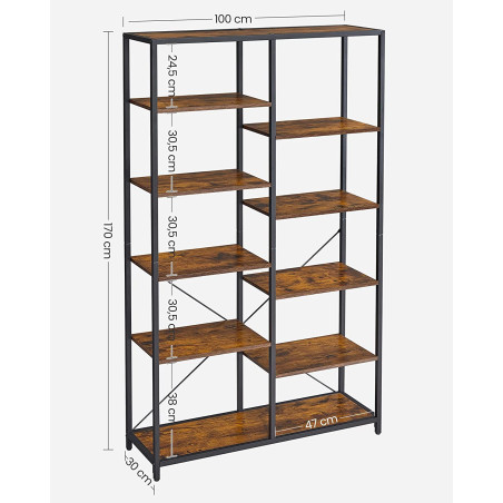 Biblioteca Cu 5 Niveluri, Maro Rustic Si Negru, 100 Cm-01