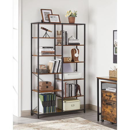 Biblioteca Cu 5 Niveluri, Maro Rustic Si Negru, 100 Cm-01