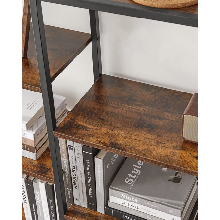 Biblioteca Cu 5 Niveluri, Maro Rustic Si Negru, 100 Cm-01