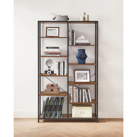 Biblioteca Cu 5 Niveluri, Maro Rustic Si Negru, 100 Cm-01