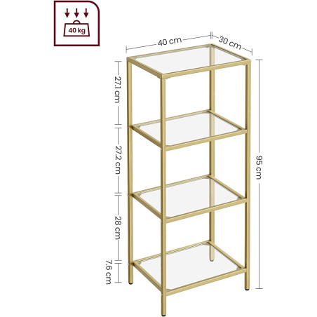 Raft Din Sticla Cu 4 Niveluri, Auriu, 40 Cm-01