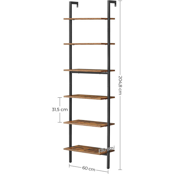 Etajera Cu 6 Rafturi, Maro Rustic Si Negru, 60 Cm