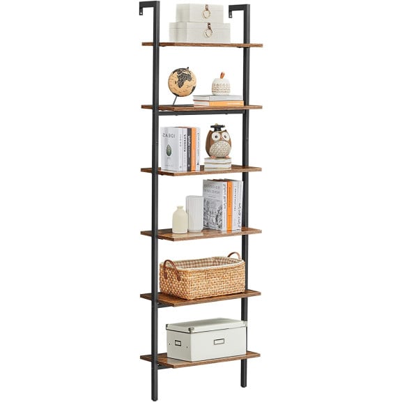 Etajera Cu 6 Rafturi, Maro Rustic Si Negru, 60 Cm