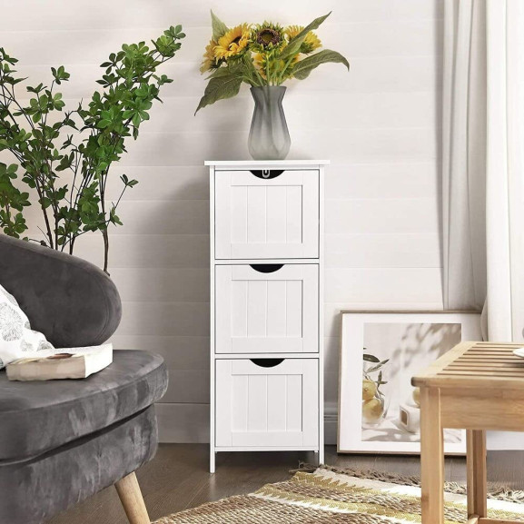 Dulap De Depozitare Baie Cu 3 Sertare Alb Mat 32 Cm