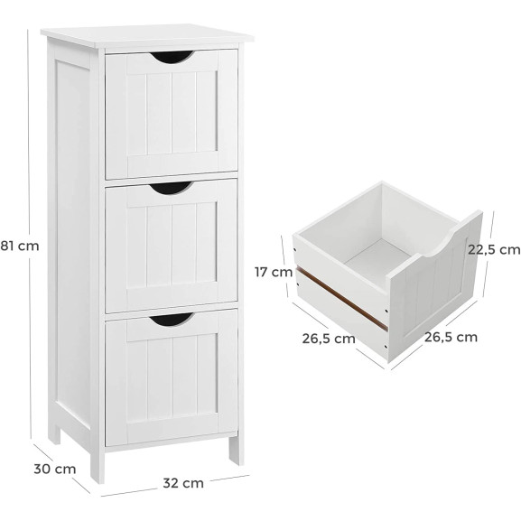 Dulap De Depozitare Baie Cu 3 Sertare, Alb Mat, 32 Cm