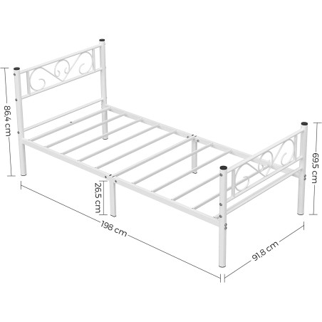 Cadru De Pat Din Metal, Dimensiune Saltea 90 X 190 Cm, De O Persoana, Alb-01
